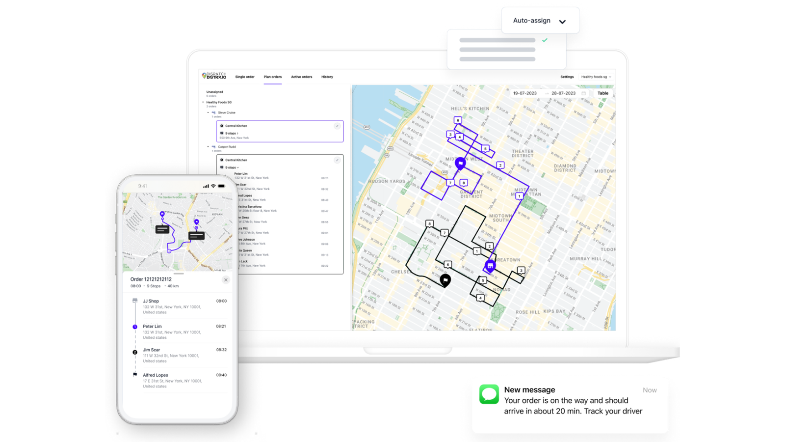 Dispatch dashboard with live map and stops