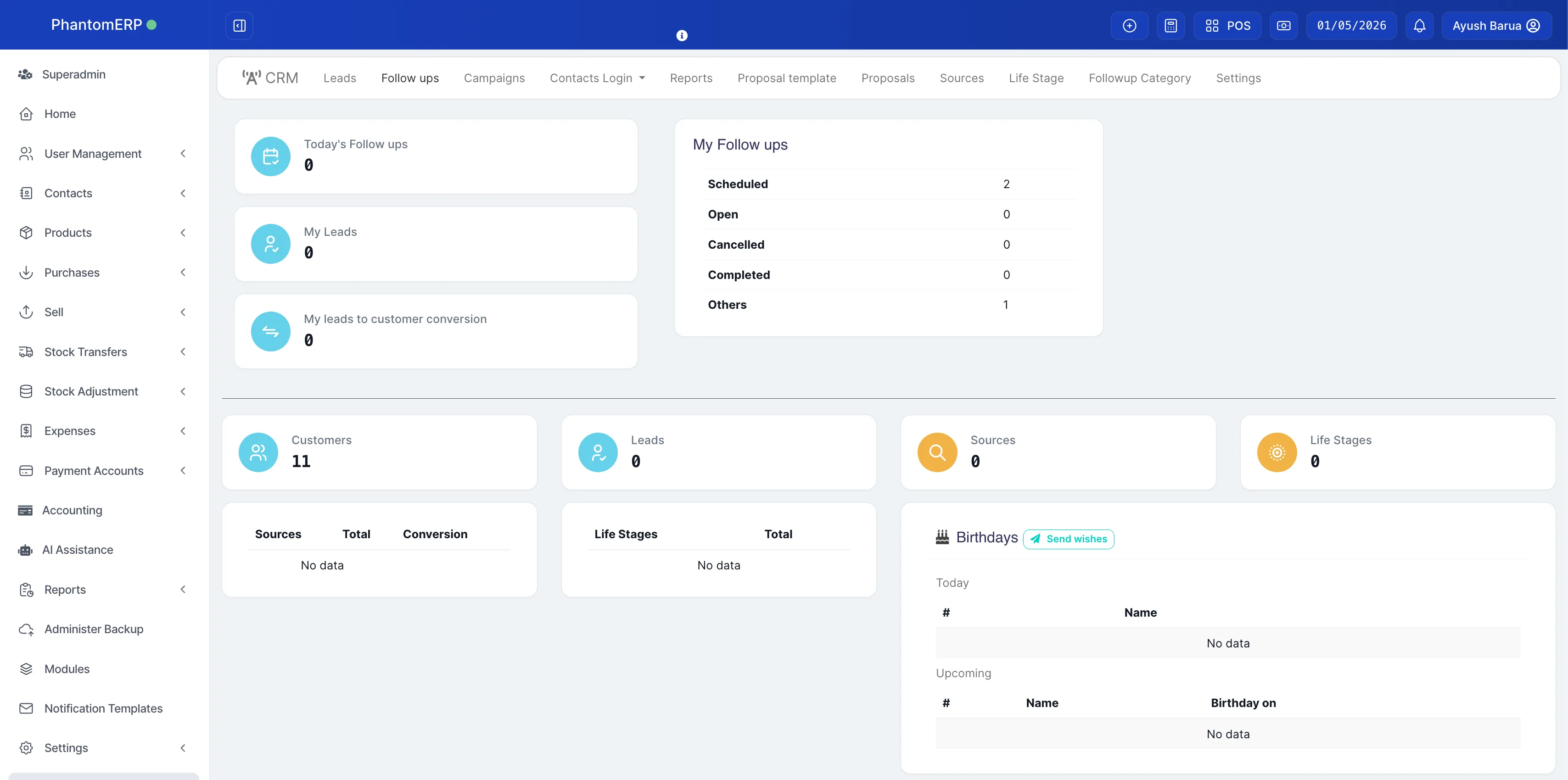 CRM screen: pipeline, customer profile, activities, and notes